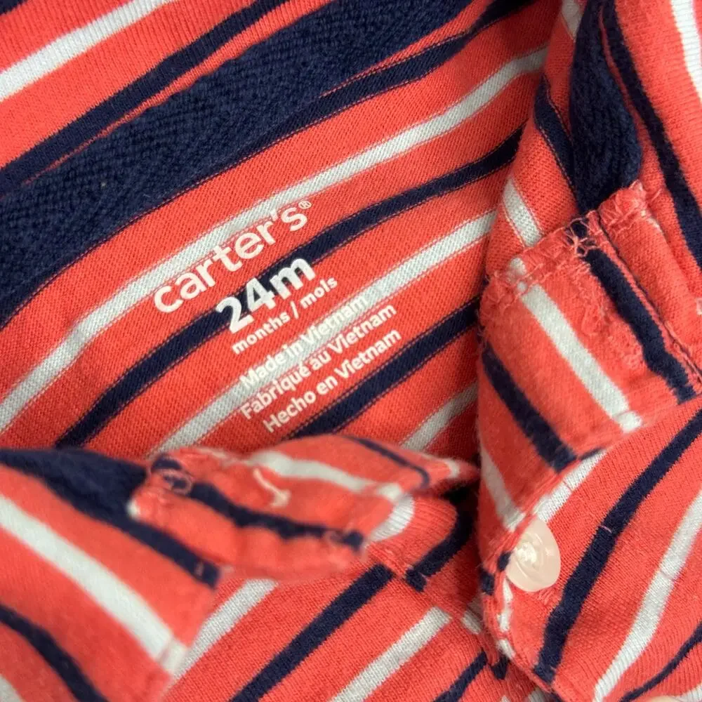 Carter's Red Striped Collared Polo Onesie Bodysuit Size 24 Months Cotton